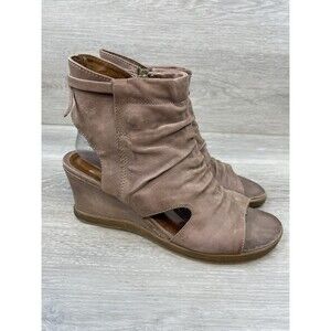 Miz Mooz Becca Women's Sandal Taupe Leather Bootie 8.5 Ruched Open Toe Cutout
